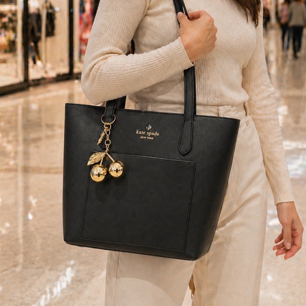Kate Spade New York Large Daily
Tote Shoulder Bag (Black) w/ Gold Cherry Charm